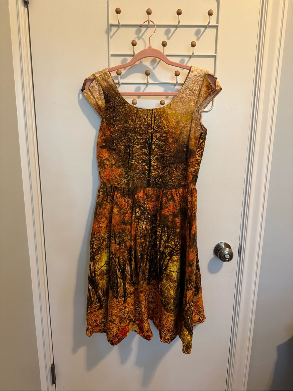 Retrolicious Autumn Forest Print Midi Dress - Brown/Gold/Orange